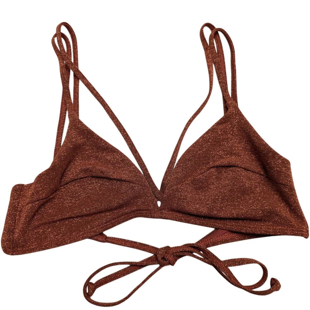 Devon Windsor Metallic‎ Double Straps Brown Size S Tie Back Wireless Swimwear